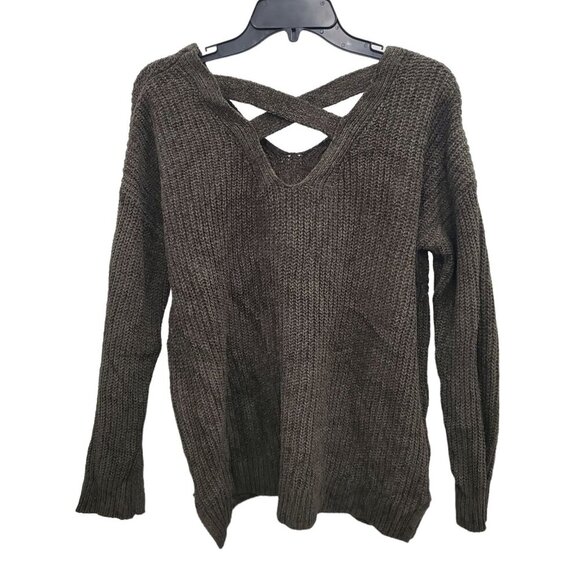 Pink Rose Women's Olive Polyester Plush Knit X-Back Soft V-Neck Sweater Size‎ L - Picture 6 of 6